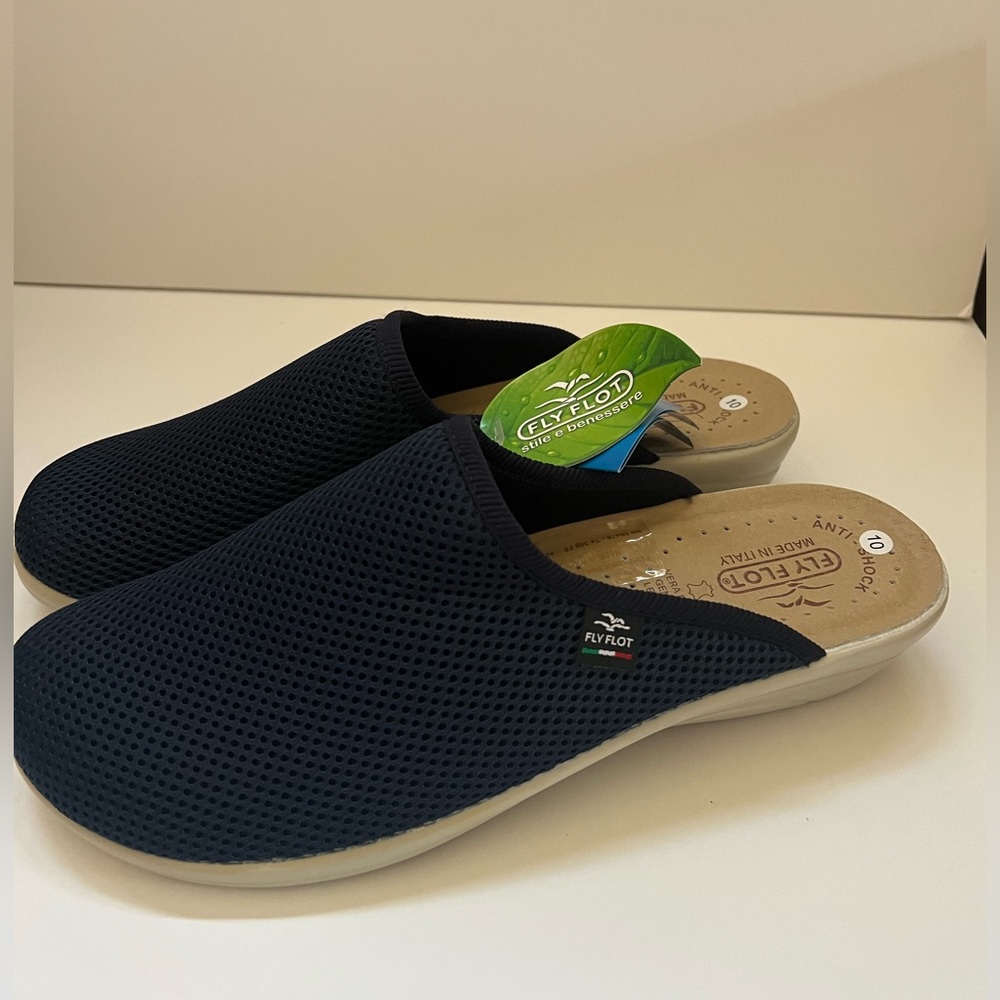 NWT FLY FLOT blue mesh Italian Clogs